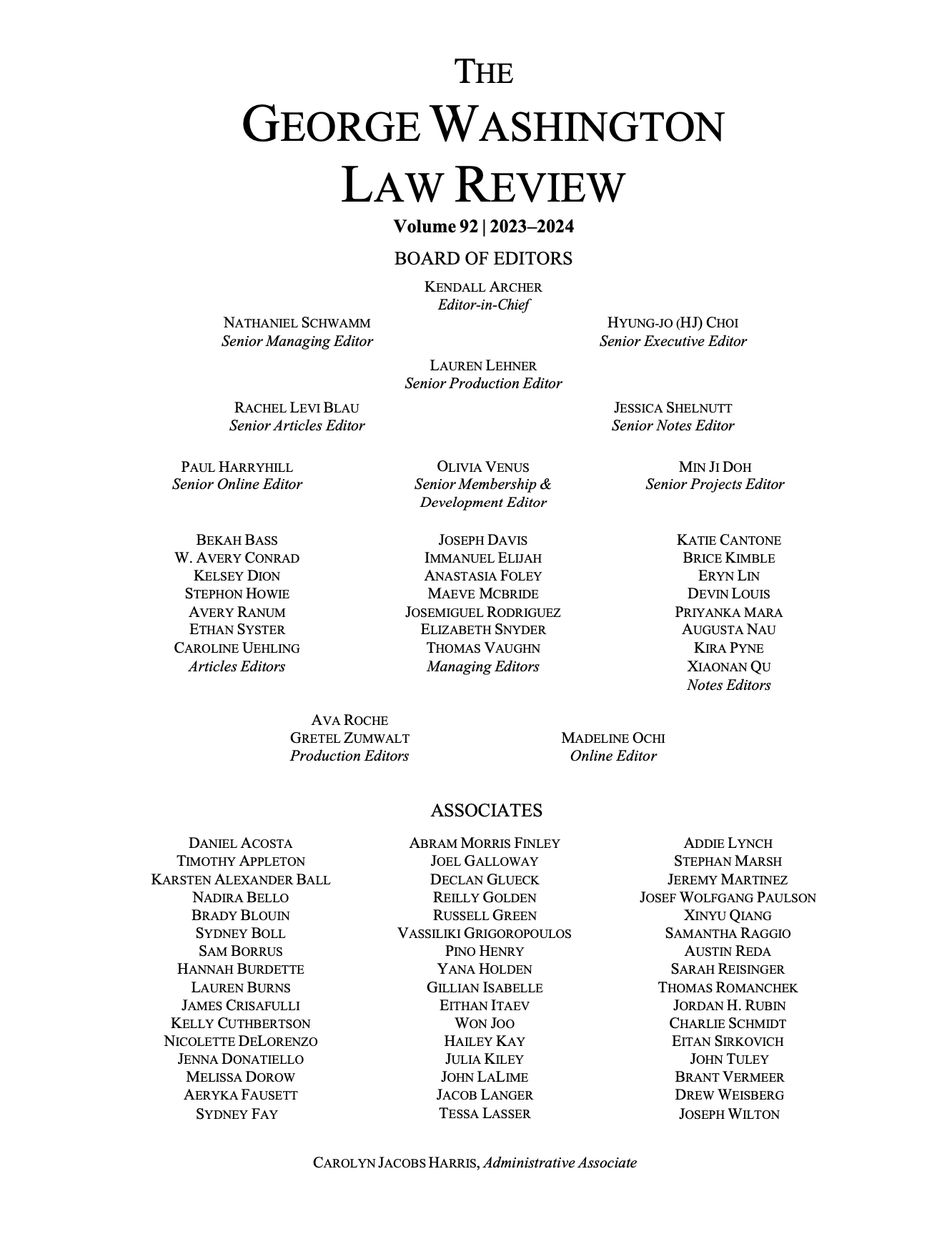 Masthead The Washington Law Review